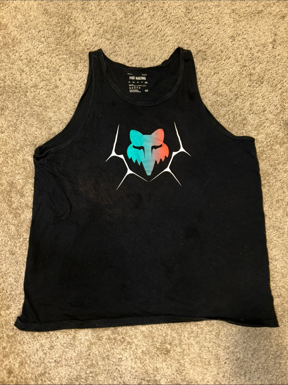 Men’s Fox Black Tank Top with Teal to Coral Gradient Fox Head